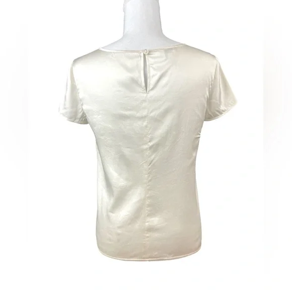 Armani Collezioni Silk Satin Stretch Ivory Short Sleeve Blouse sz 40 Classy - Picture 8 of 13